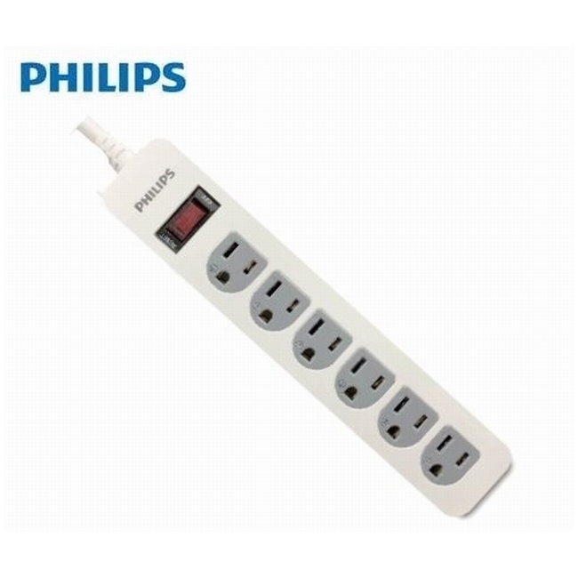 PHILIPS 1開6插電腦延長線 1.8M (6尺)白色 SPB2561WA