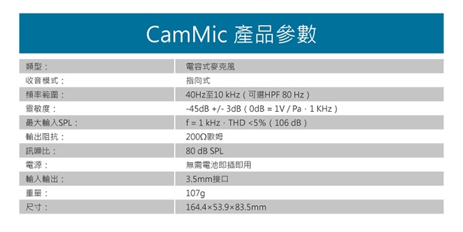 Saramonic楓笛 CamMic 輕量化相機麥克風