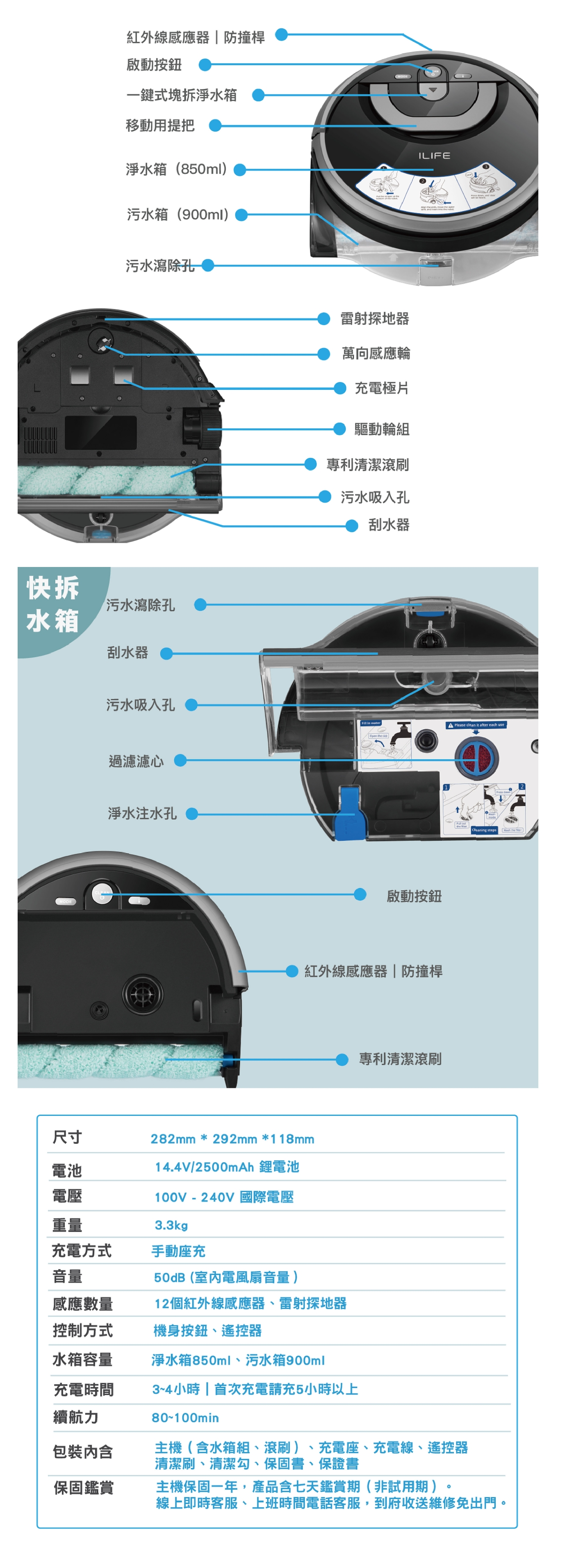 ILIFE W400 洗地機器人 （台灣唯一總代理出貨）