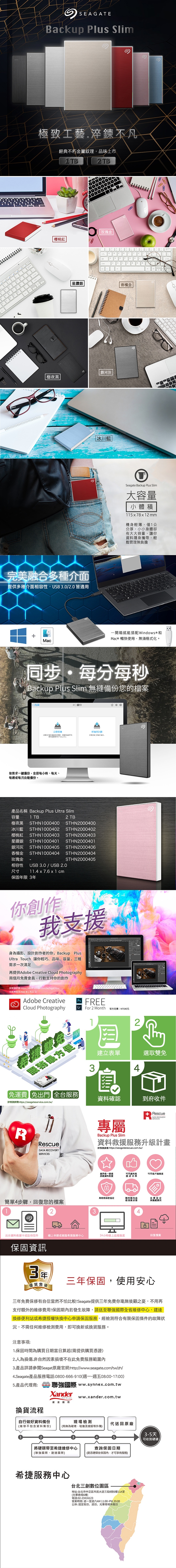 Seagate Backup Plus Slim 1TB 2.5吋 外接硬碟-極夜黑