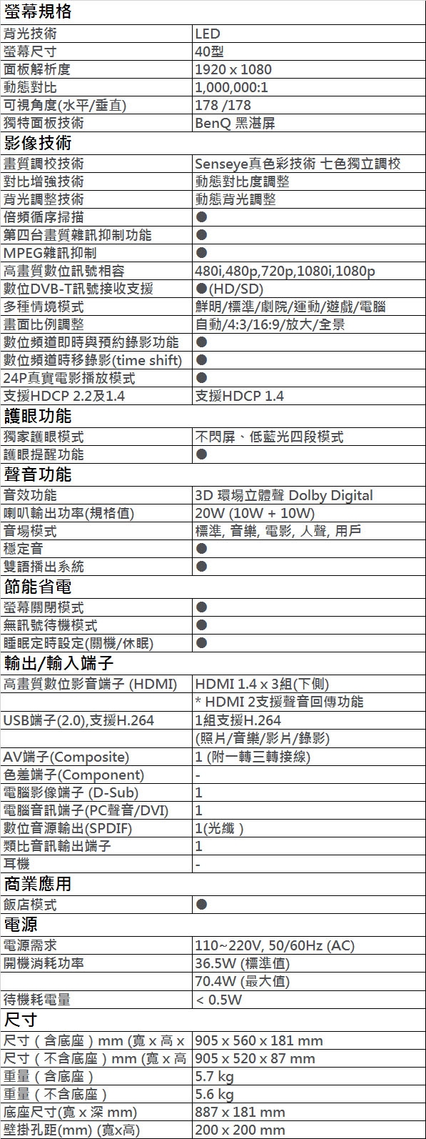 BenQ 40吋 Full HD 黑湛屏低藍光 液晶顯示器+視訊盒 C40-510