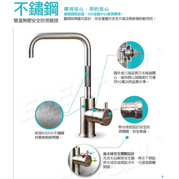 EVERPOLL 愛惠浦科技-廚下型雙溫無壓飲水機+全效能淨水組EP168+DCP3000