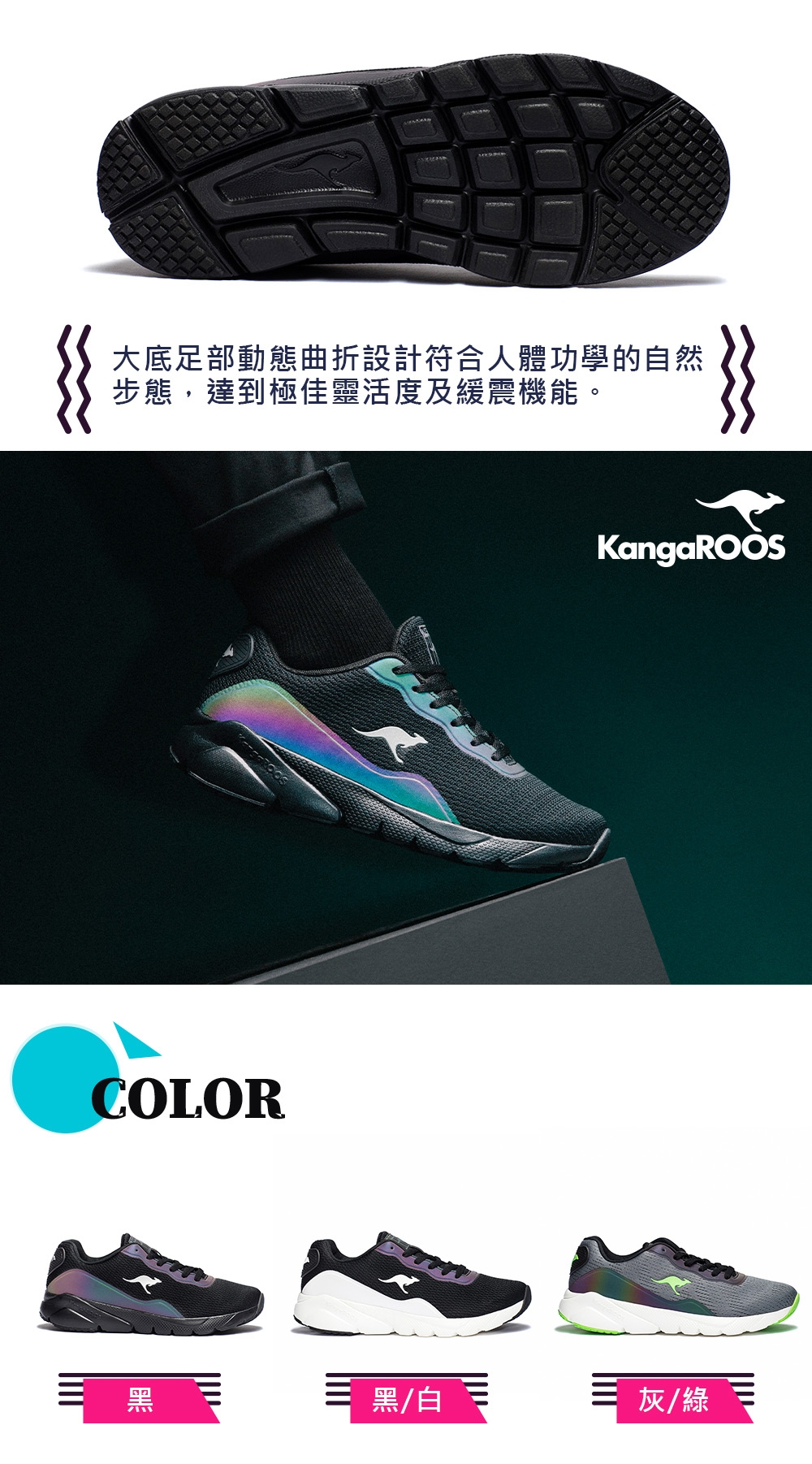 KANGAROOS RUN SWIFT 科技幻彩跑鞋(黑)