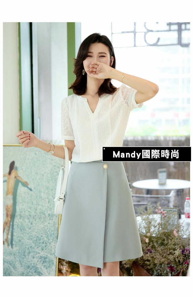 Mandy國際時尚 時尚氣質雪紡半身裙前開叉短裙A字裙_預購【韓國服飾】