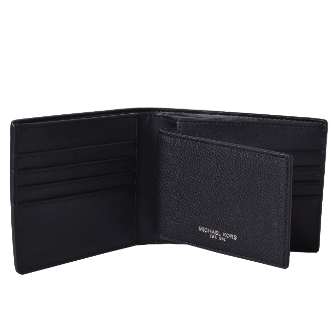 MICHAEL KORS COOPER 銀字LOGO防刮皮革三折短夾-紳士黑