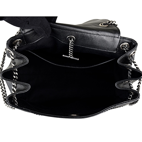 YSL Nolita黑字LOGO扣式牛皮鏈帶肩/斜背包(黑)