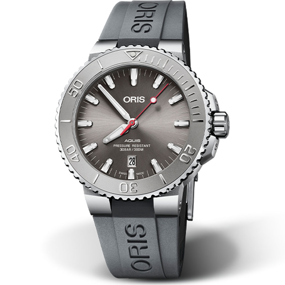 ORIS Aquis Relief 時間之海日期潛水錶-43.5mm灰面/灰膠帶
