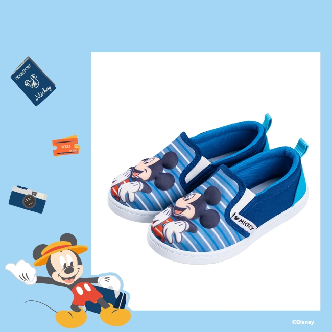 迪士尼親子鞋米奇立體造型帆布懶人鞋-藍