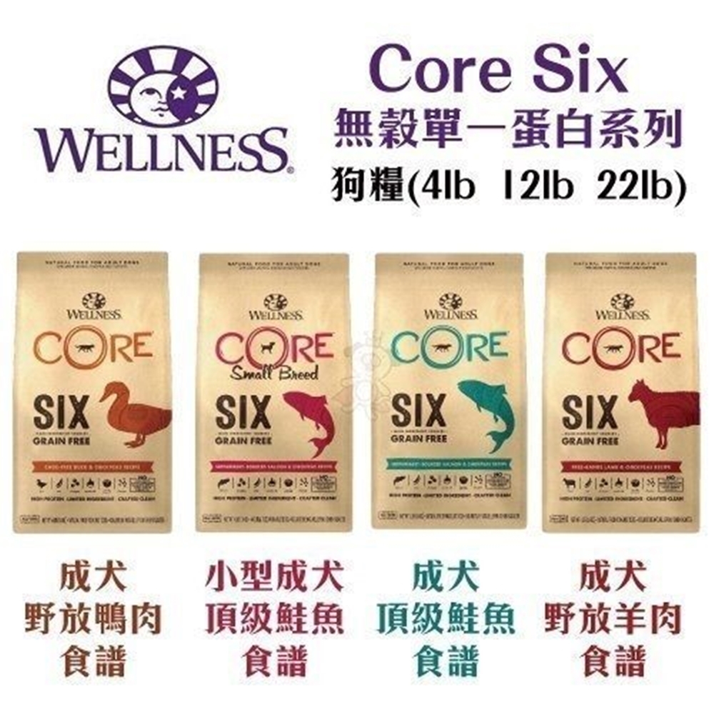 美國WELLNESS Core SIX 無穀成犬單一蛋白(12lb)