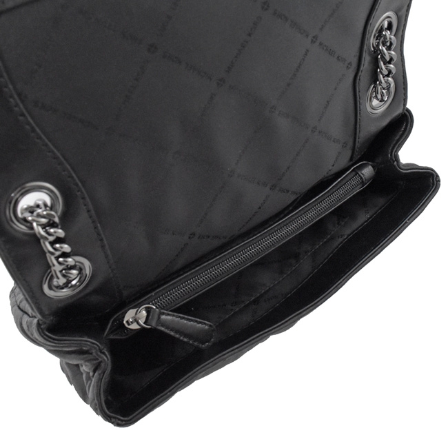 MICHAEL KORS PEYTON 車縫格紋牛皮翻蓋斜背鍊包(黑)