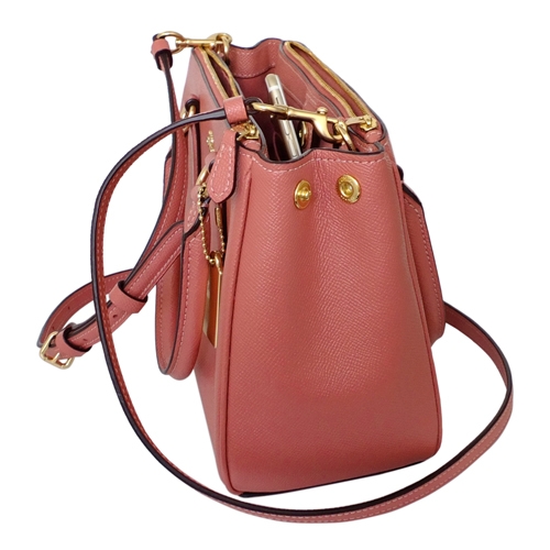 COACH SURREY珊瑚粉防刮全皮雙拉鍊袋小款多way包