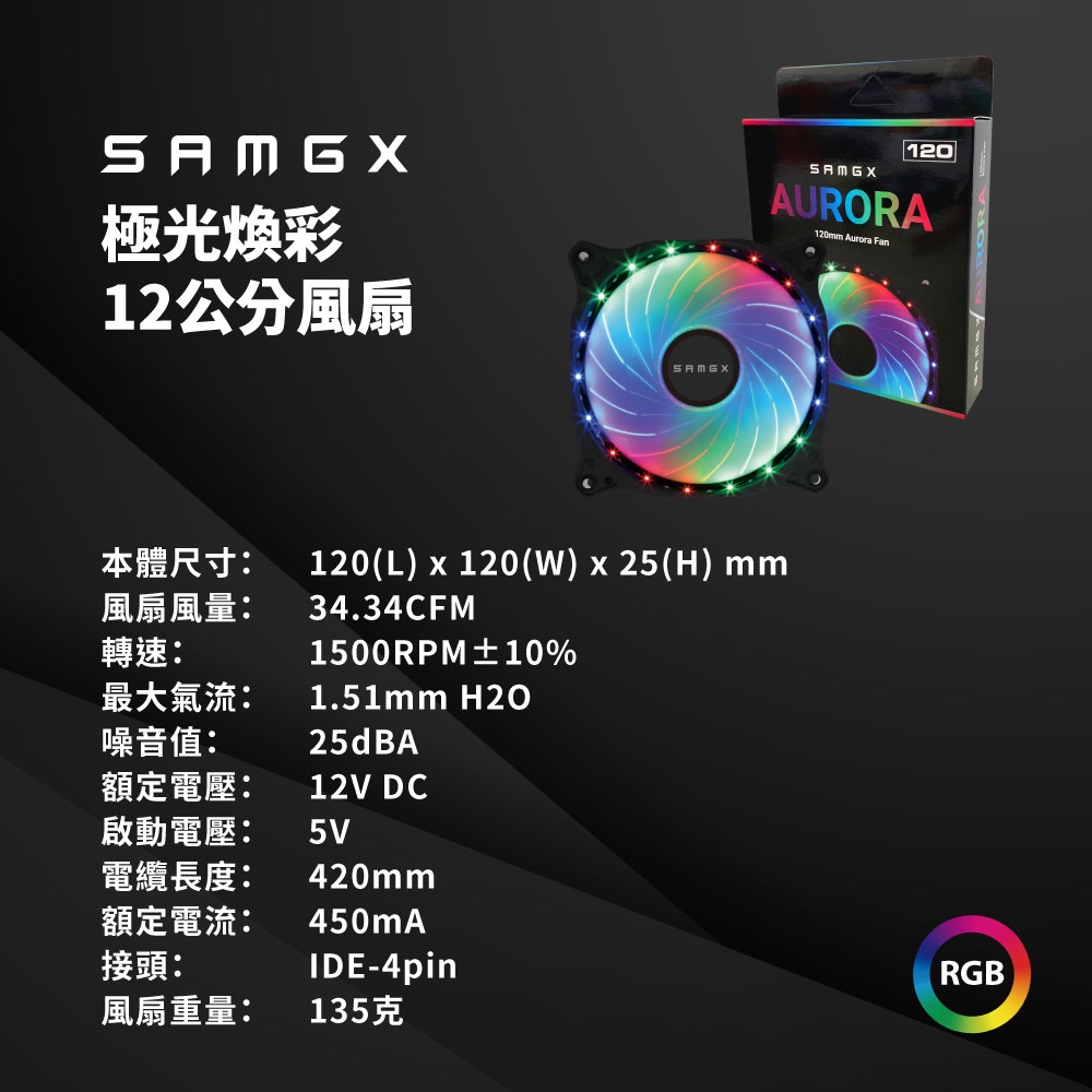 【SAMGX】12公分 RGB風扇 極光煥彩 系統散熱風扇 SG-AURORA