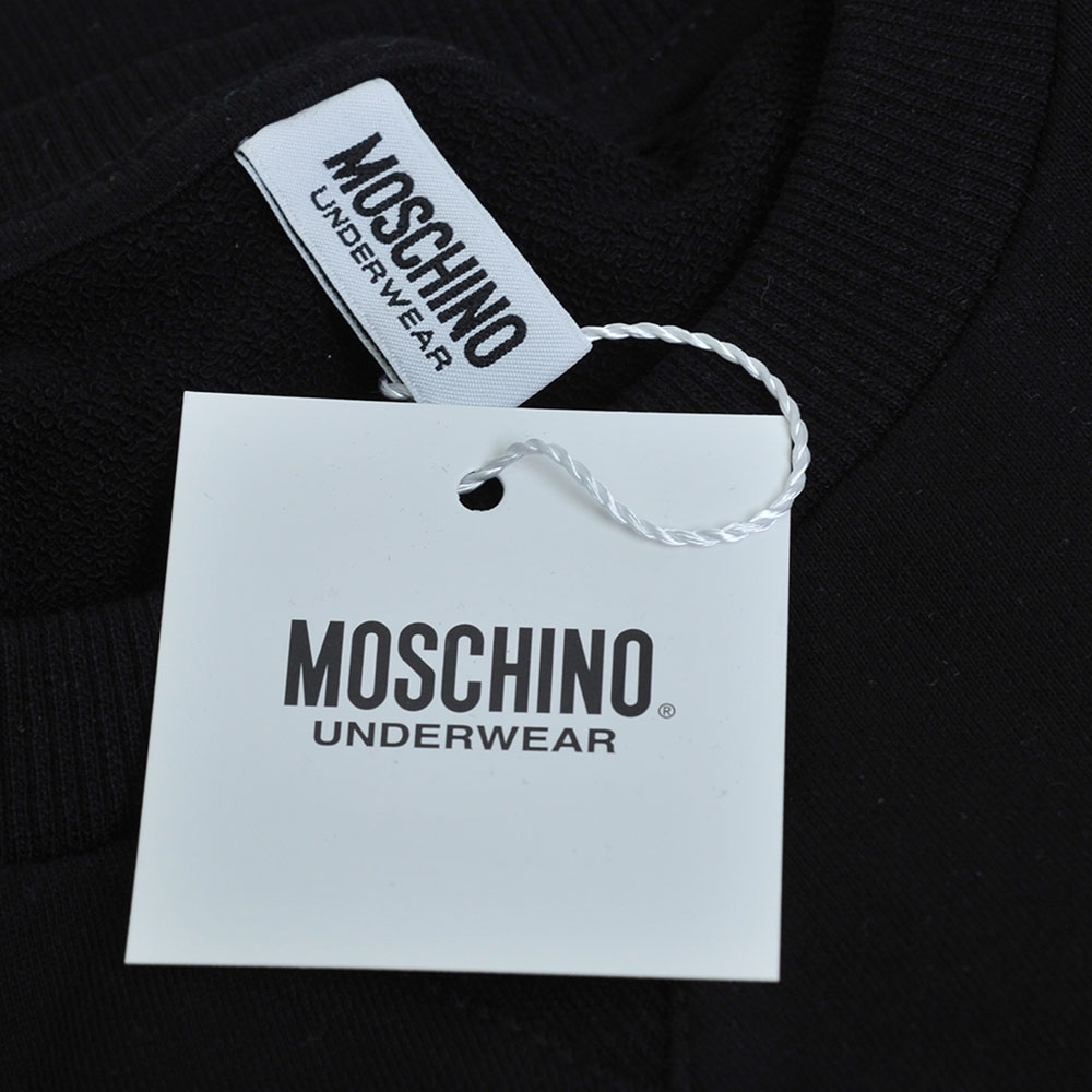 MOSCHINO 希臘製可愛小熊LOGO圖騰100%棉質長袖T恤(黑)