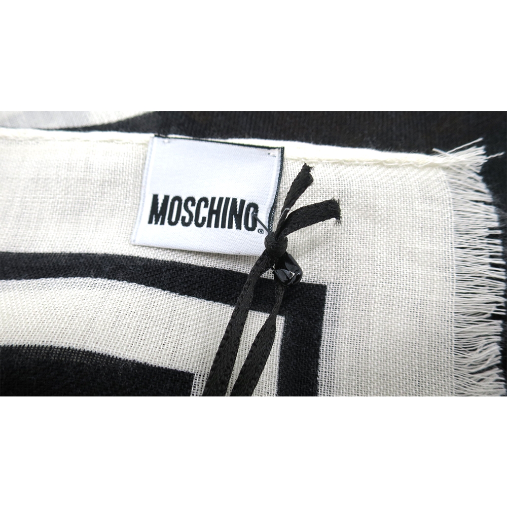 MOSCHINO 滿版小熊圖騰造型圍巾 (黑/紅)