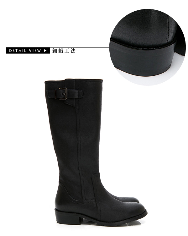 GDC-歐美基本素色側扣飾抓皺長靴-黑色