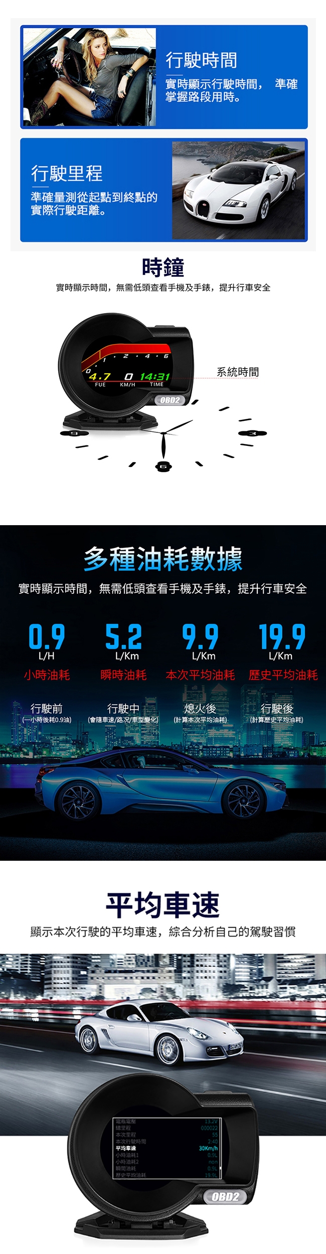 FLYone F8 液晶儀錶OBD2行車電腦 HUD抬頭顯示器-自