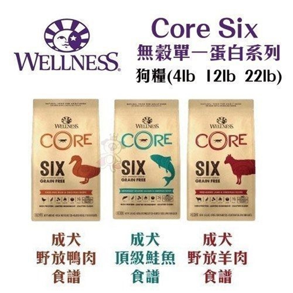美國WELLNESS Core SIX 無穀成犬單一蛋白(22lb)
