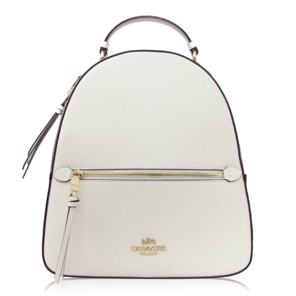 COACH 十字紋皮革拼接 / 後背包(中款/卡其白)