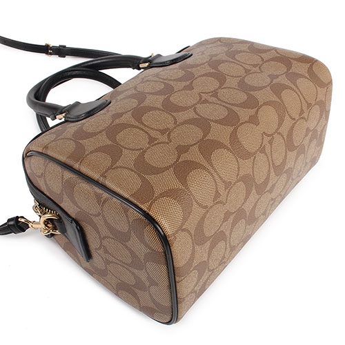 COACH 馬車經典LOGO PVC防水拼接皮革手提/斜背兩用波士頓包(小)-黑/卡其色