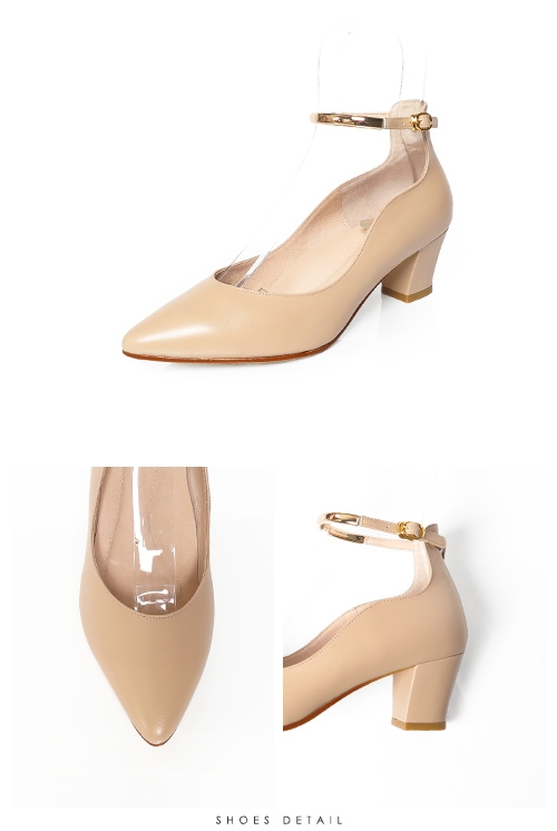 KOKKO - 經典手工羊皮繫帶粗跟鞋 - 氣質裸