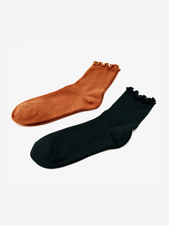 H:CONNECT 韓國品牌 配件 -羅紋捲邊素面長襪組-橘