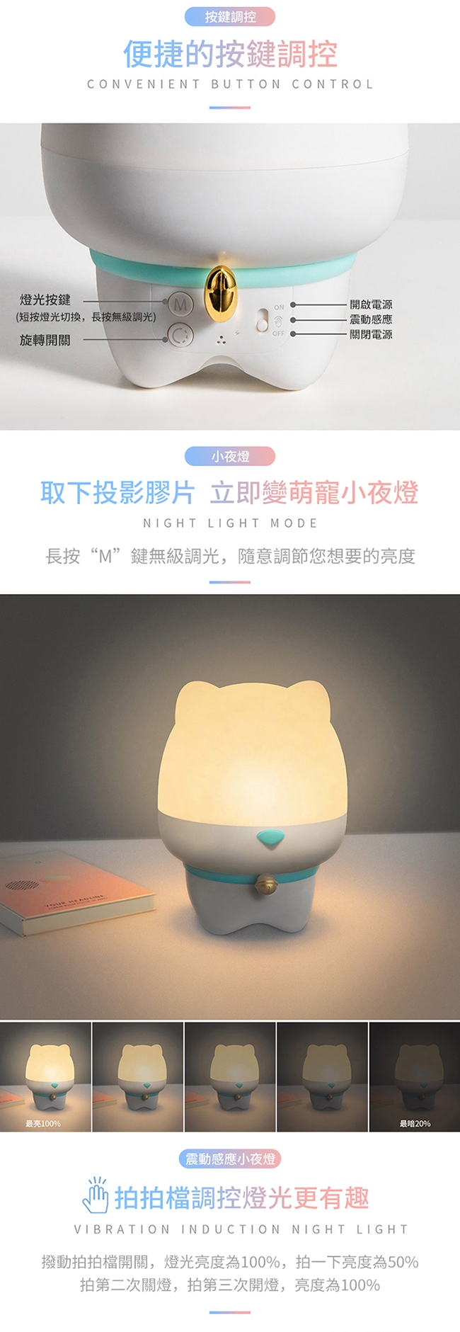 半島良品 浪漫寵物USB充電投影小夜燈 (2款)