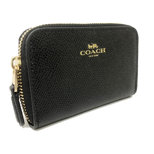 COACH 經典燙印 LOGO 防刮皮革ㄇ型單層零錢包(黑)