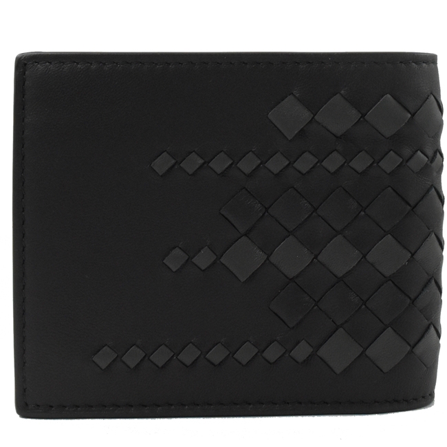 BOTTEGA VENETA 編織拼羊皮八卡對開短夾(黑灰)