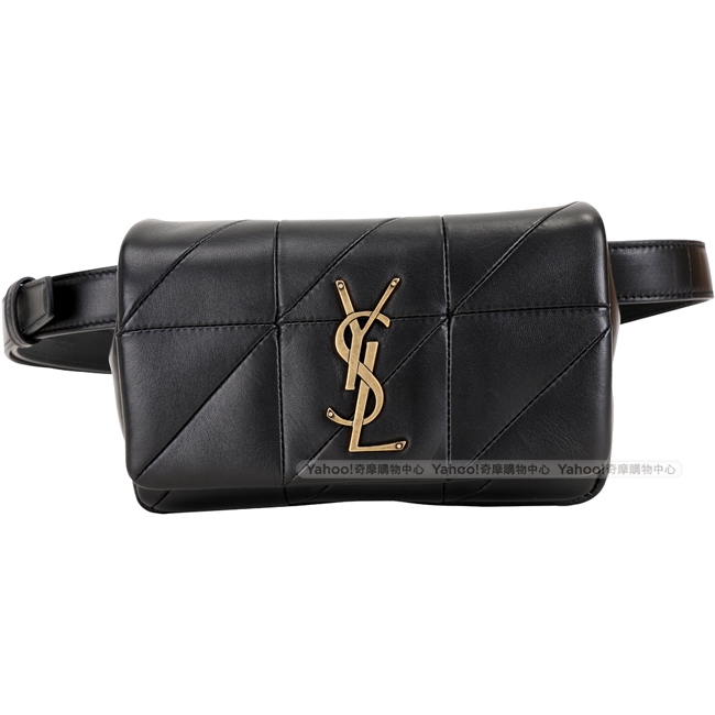 YSL Saint Laurent JAMIE 羊皮絎縫胸肩背/腰包(黑色)