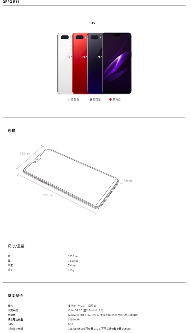 【原廠整新品保固一年】OPPO R15 6GB/128GB AI智慧美拍手機