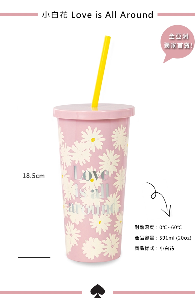 KATE SPADE 小白花冷飲隨行杯 附吸管 Love Is All Around