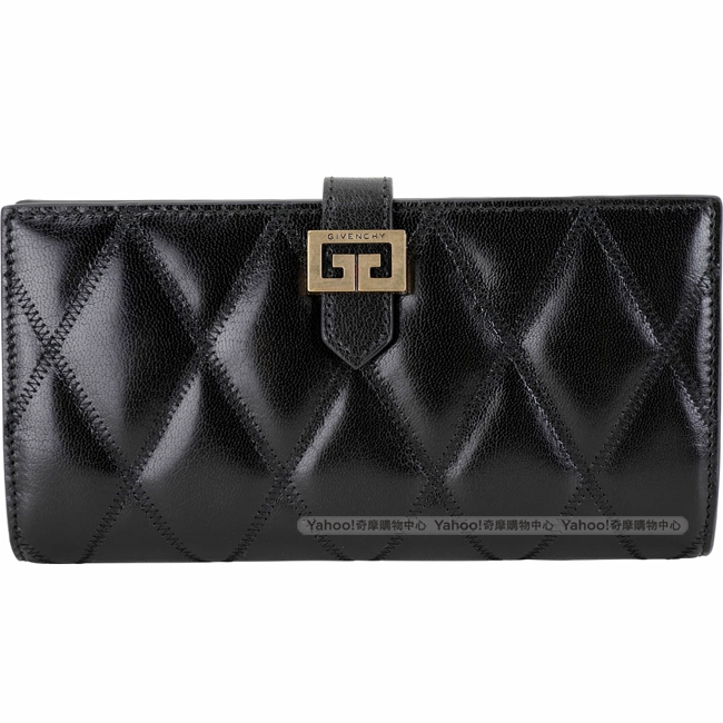 GIVENCHY GV3 絎縫鑽石紋山羊皮釦式長夾(黑色)