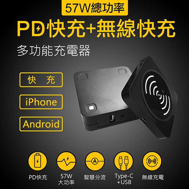 Glolux 無線充+PD+QC3.0充電器(57W)