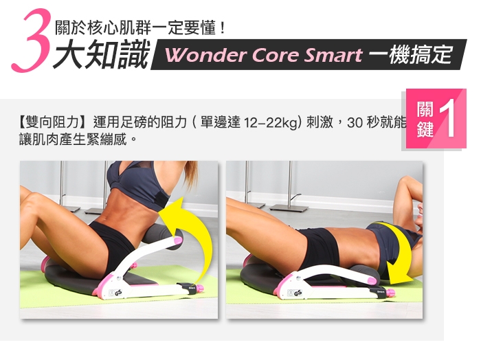 Wonder Core Smart 全能輕巧健身機「愛戀粉」三件組(含拉力繩+扭腰盤-粉)