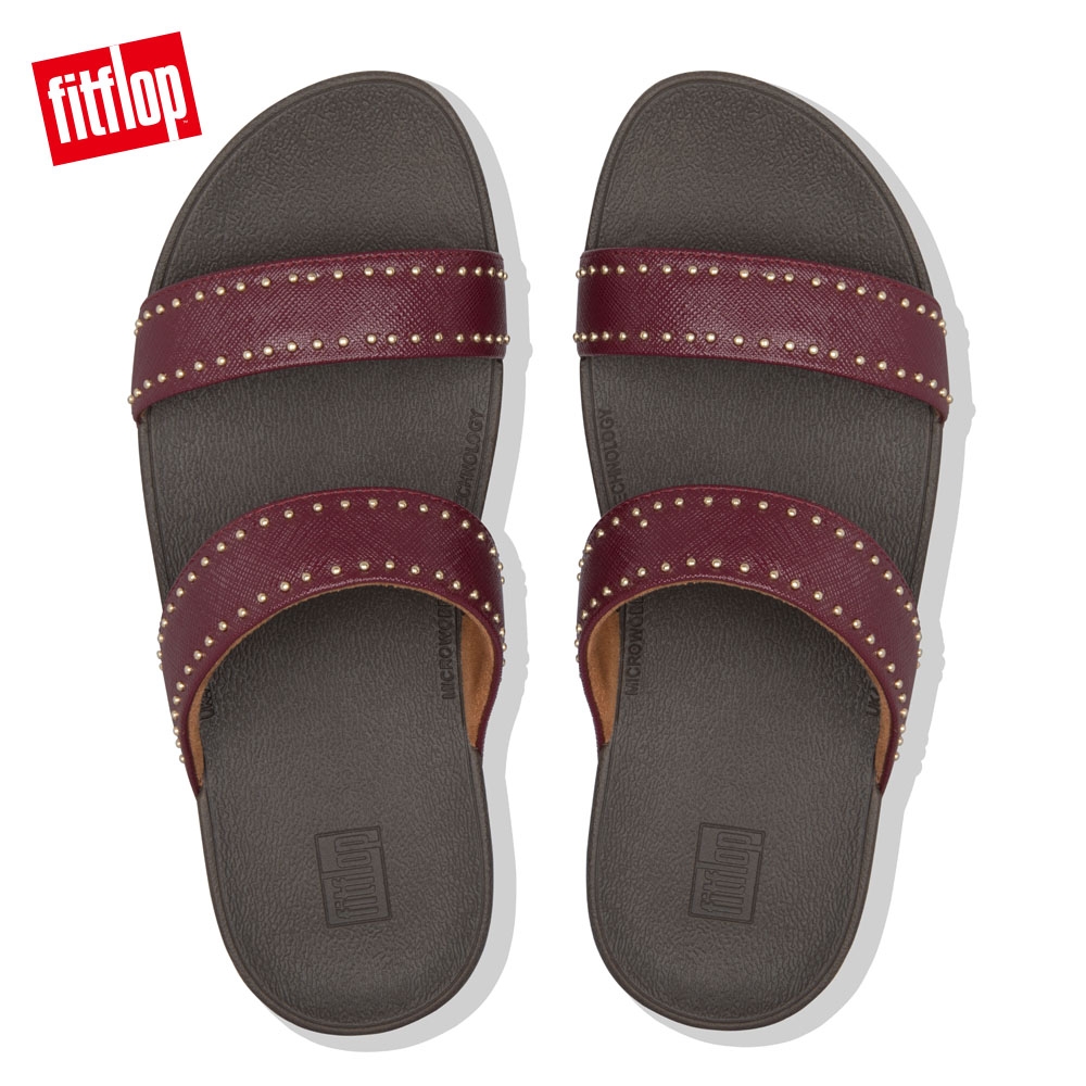 FitFlop LOTTIE MICROSTUD SLIDES精緻鉚釘設計雙帶涼鞋 紅