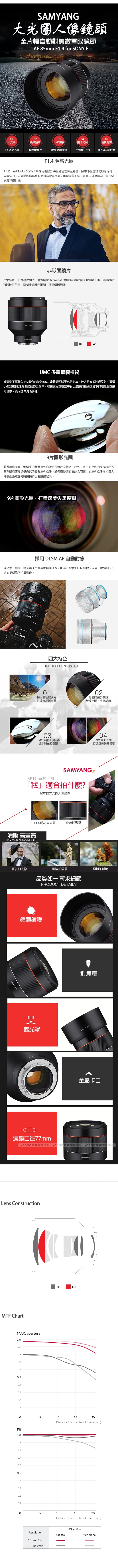 SAMYANG AF 85mm F1.4 FE for SONY E 自動對焦 (公司貨)