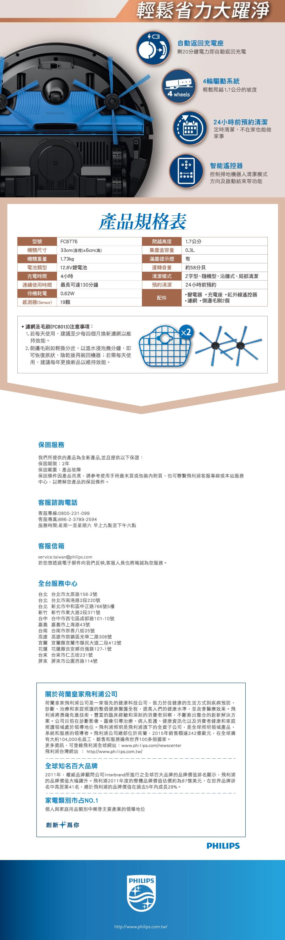 【PHILIPS 飛利浦】6公分超薄智能掃地機器人(FC8776)