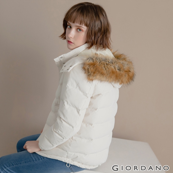 GIORDANO 女裝素色可拆式連帽羽絨外套 - 03 蘆筍白