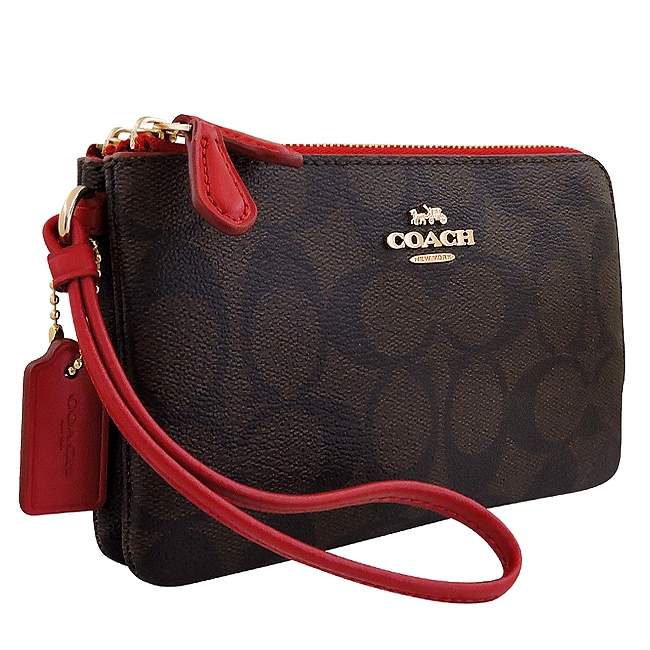 COACH紅色大C PVC雙層手拿包