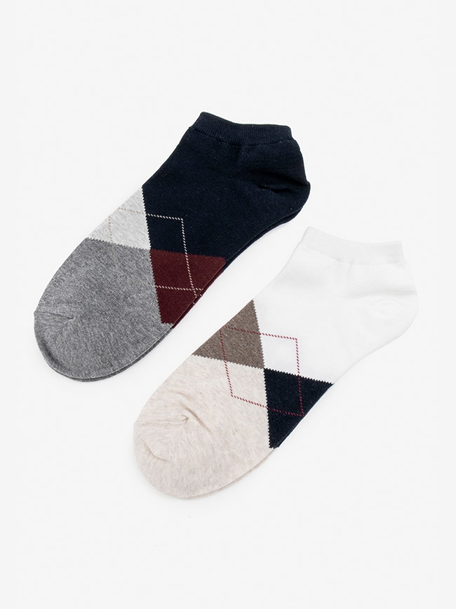 H:CONNECT 韓國品牌 男襪 - 菱格紋短襪組-卡其