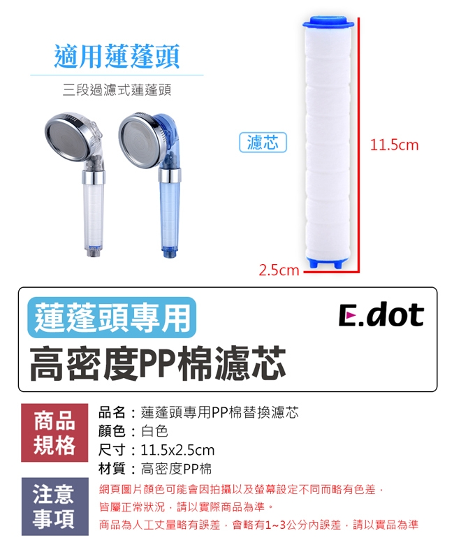 E-dot 蓮蓬頭專用高密度PP棉替換濾芯