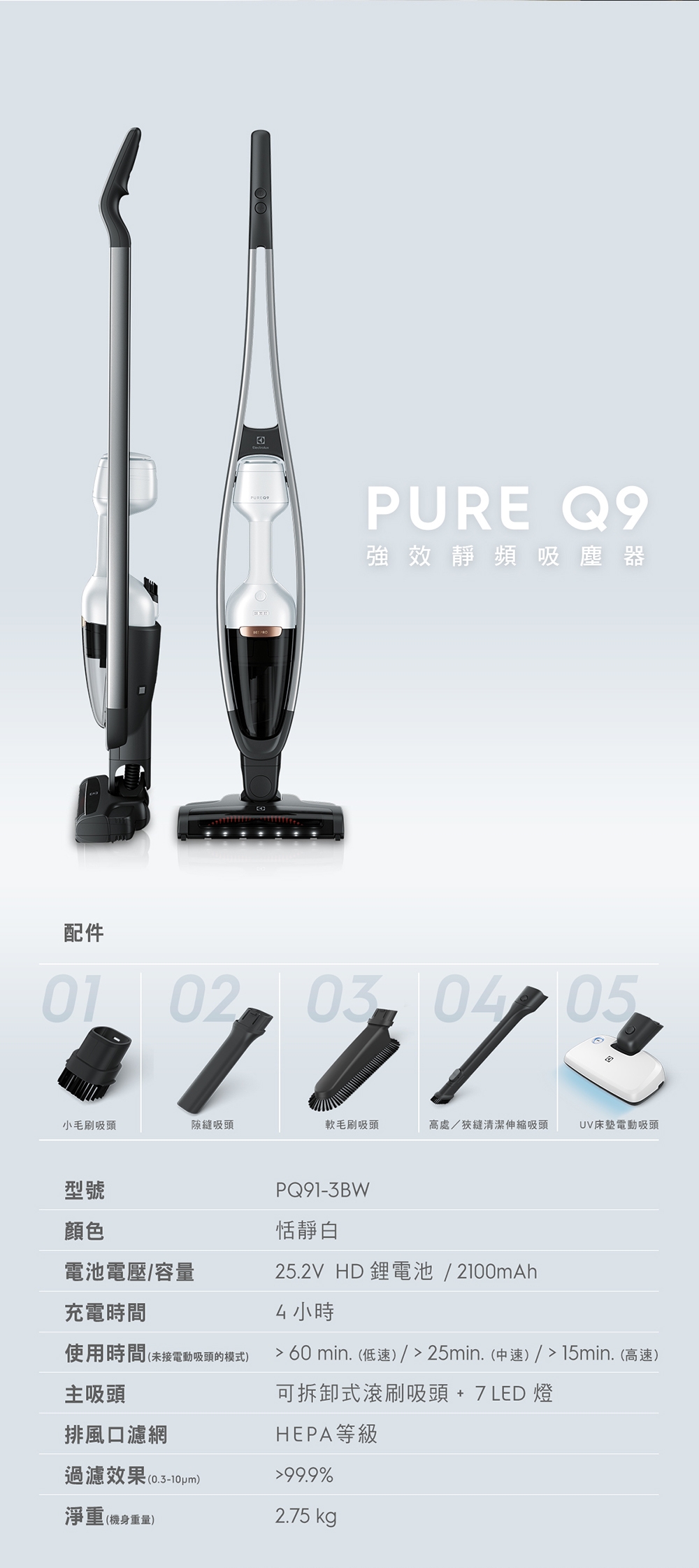 Electrolux 伊萊克斯強效靜頻吸塵器Pure Q9(PQ91-3BW)