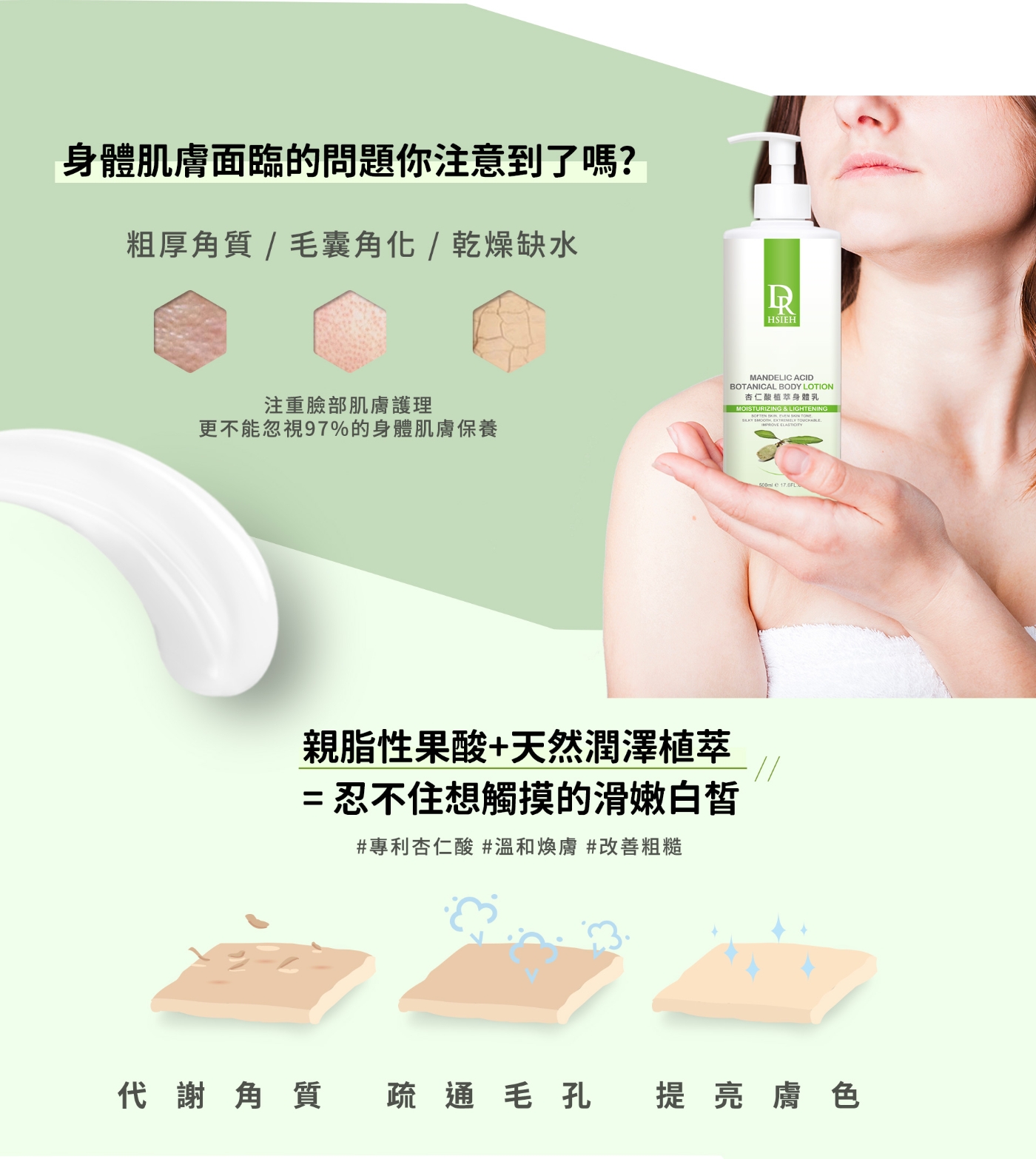 Dr.Hsieh 杏仁酸植萃身體乳500ml 2入組