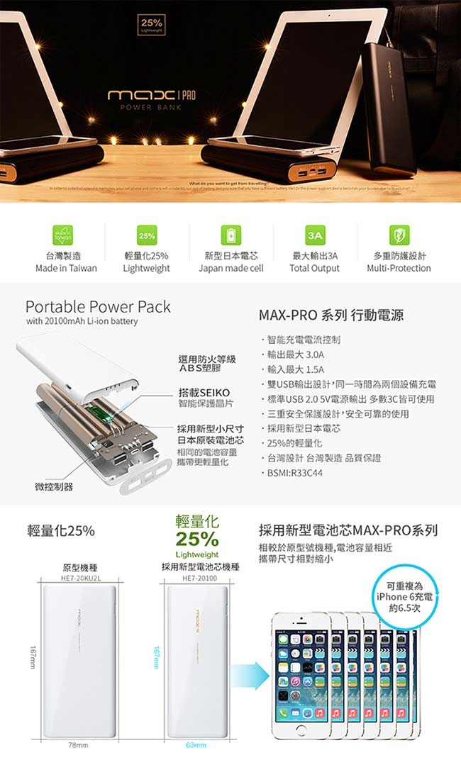 PROBOX panasonic電芯 雙輸出 20100mAh行動電源 黑色