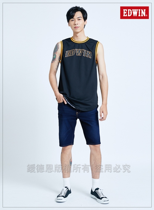 EDWIN JERSEYS 迦績 大尺碼 EJ3 透氣復古牛仔短褲-男-原藍磨