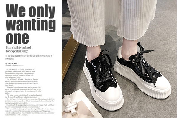 韓國KW美鞋館 韓流活力玩色厚底小白鞋 黑