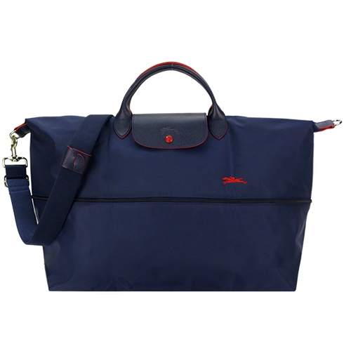 LONGCHAMP LePliage Collection刺繡延展夾層兩用旅行袋(海軍藍)