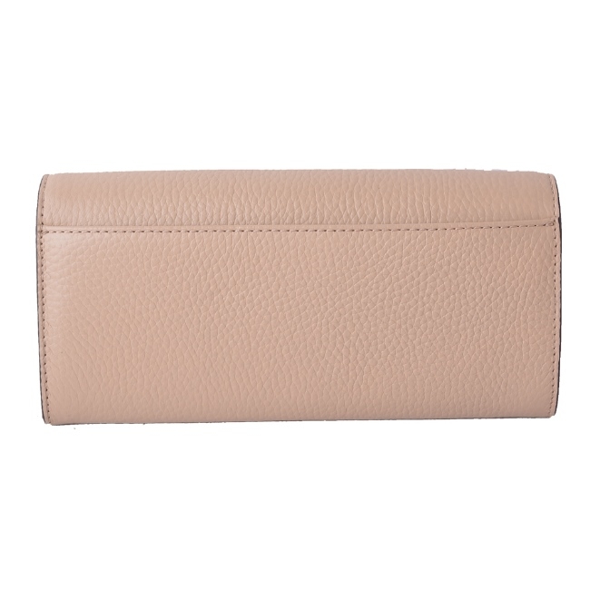 MICHAEL KORS FULTON 金色圓標LOGO荔枝紋皮革長夾-奶茶色