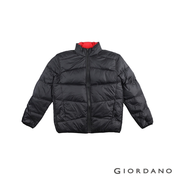 GIORDANO 男裝雙面防潑水輕羽絨外套 - 22 高貴紅x標誌黑