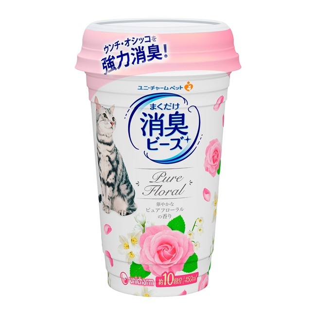 日本Unicharm消臭大師貓盆消臭粒-純淨花香(450ml/罐)